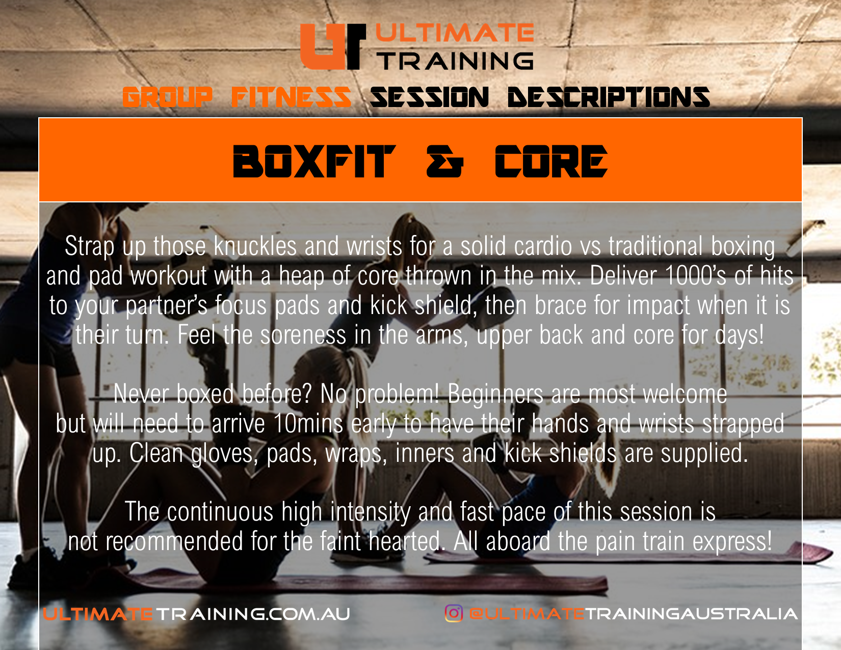 Ultimate Training Group Fitness Boxfit & Core Session Details